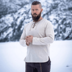 Natural Cotton Viking Tunic | Long Sleeves, Lace-Up Collar