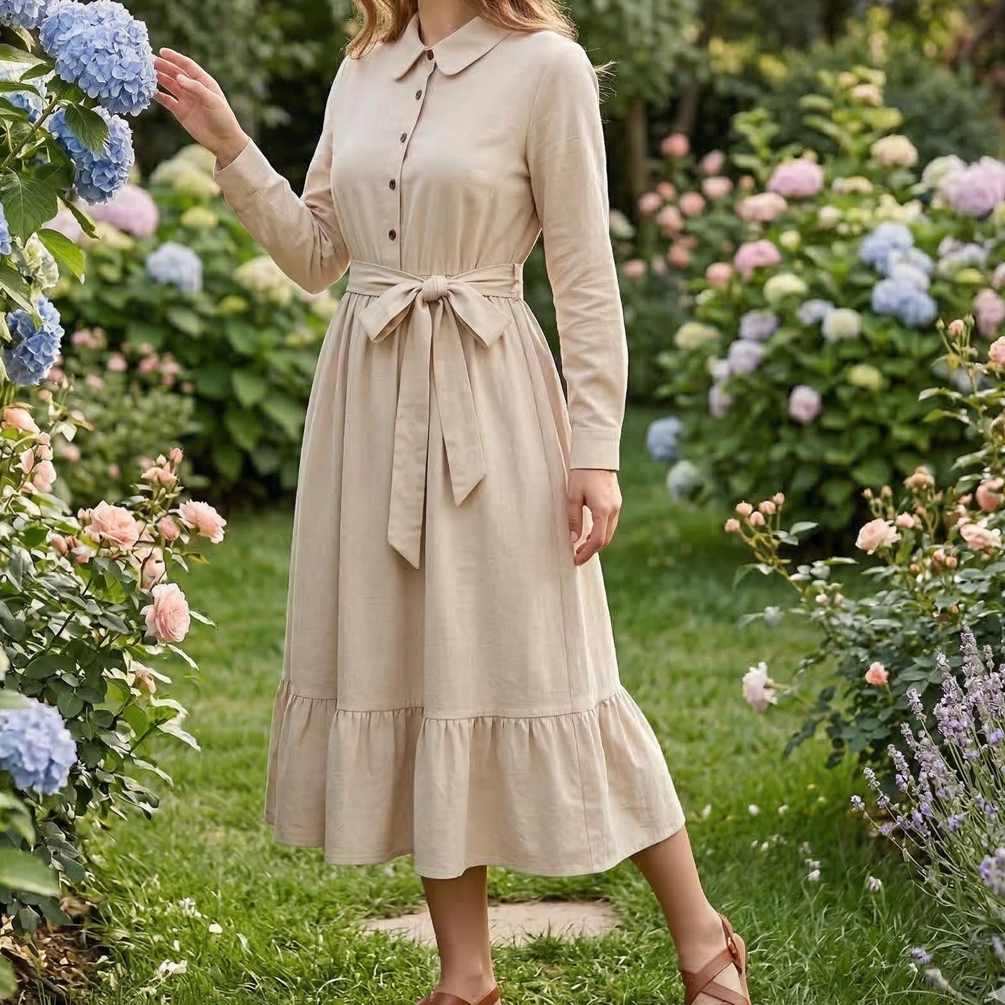 Cottagecore Prairie Dress, Vintage Boho Maxi Dress for Women, Long Sleeve Rustic Dress, Bohemian Cottagecore Outfit, Women's Gifts