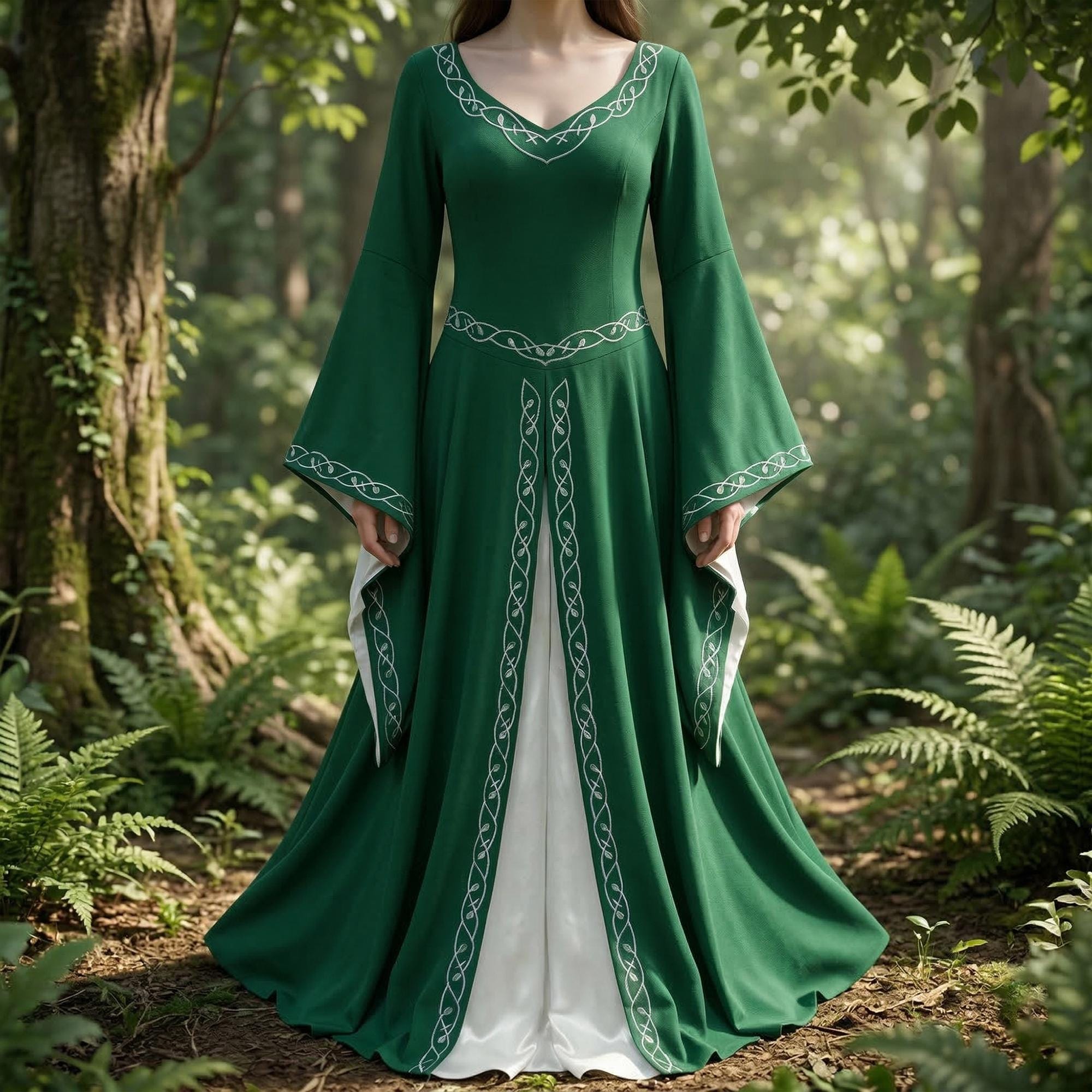 Forest Witch Medieval Dress, Vintage Embroidered Elf Costume, Adult Fantasy Party Dress, Role-Playing Outfit, Larp Costume