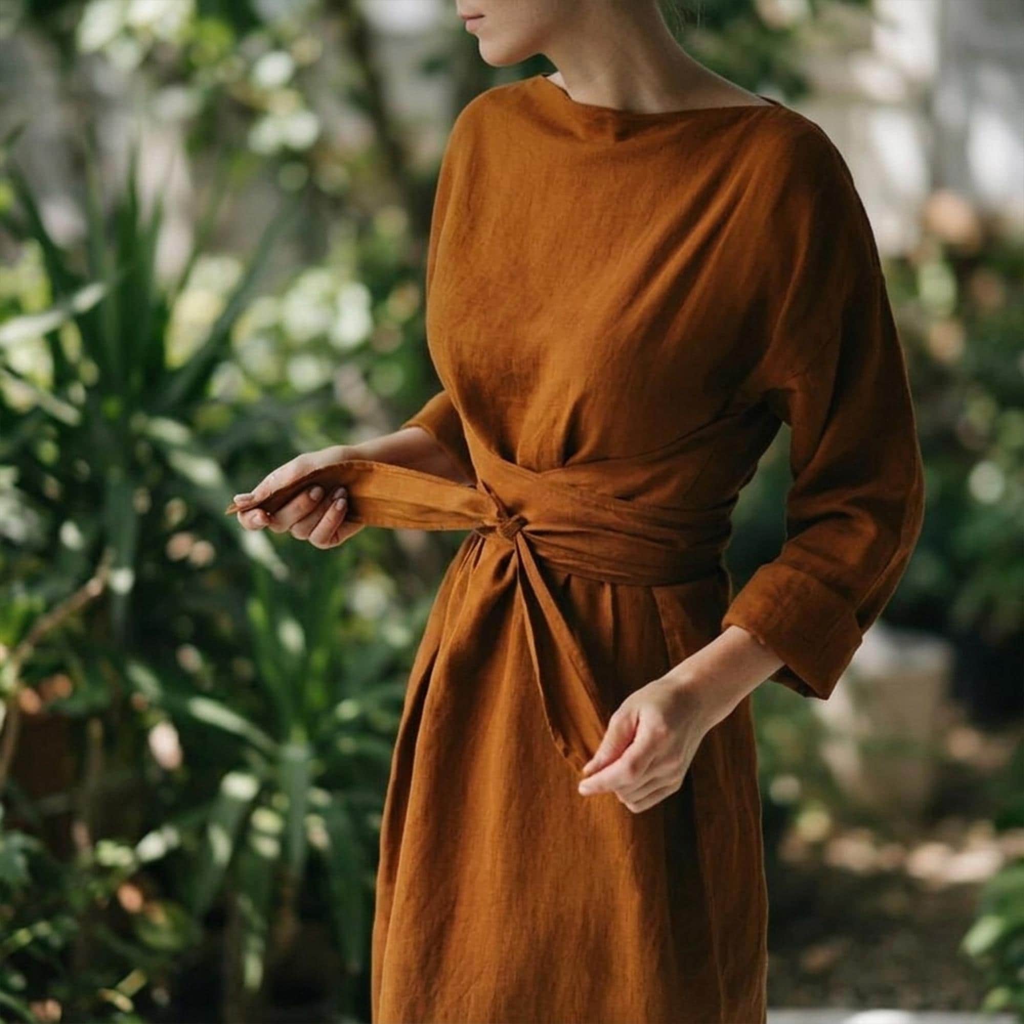 Linen Maxi Dress Women, Oversized Flowy Dress, Long Sleeve Waist Cinching Dress, Soft Washed Linen Outfit, Casual Spring Wear