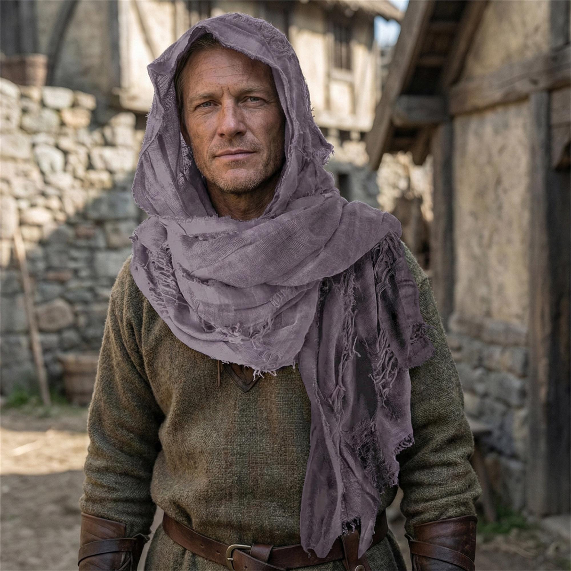 Apocalyptic Hooded Scarf Cape, Distressed Desert Style Shawl, Ragged Hooded Wrap, Avant-Garde Streetwear, Gothic Festival Scarf