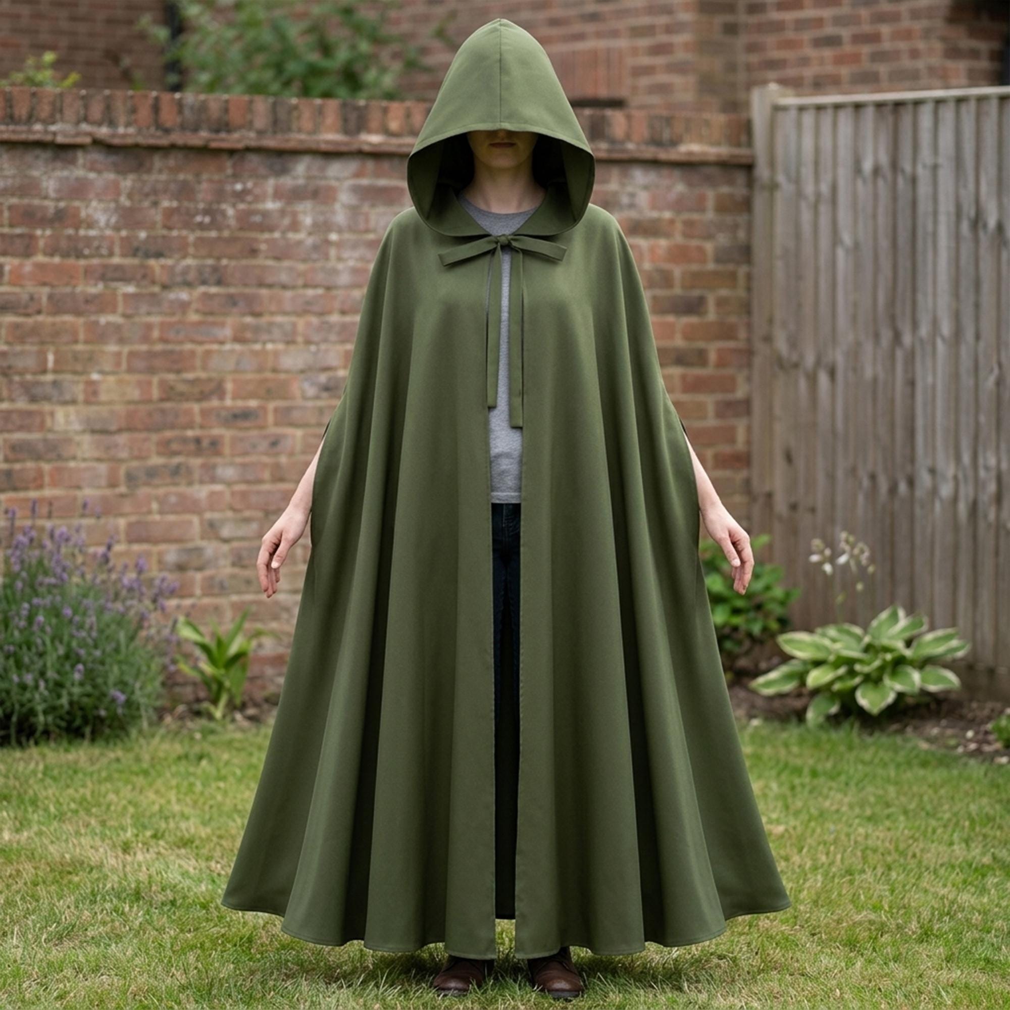 Emerald Green Elven Hooded Cloak, Medieval Renaissance Fantasy Cosplay Outfit