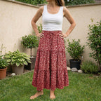 Boho A-Line Maxi Skirt, Flowing Tiered Summer Outfit