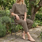 Linen Two Piece Set Women, Wide Leg Pants and Cami Top, Tie Strap Boho Outfit, Summer Casual Linen Clothing Set