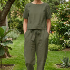 Linen Two Piece Set Women, Wide Leg Pants and Cami Top, Tie Strap Boho Outfit, Summer Casual Linen Clothing Set