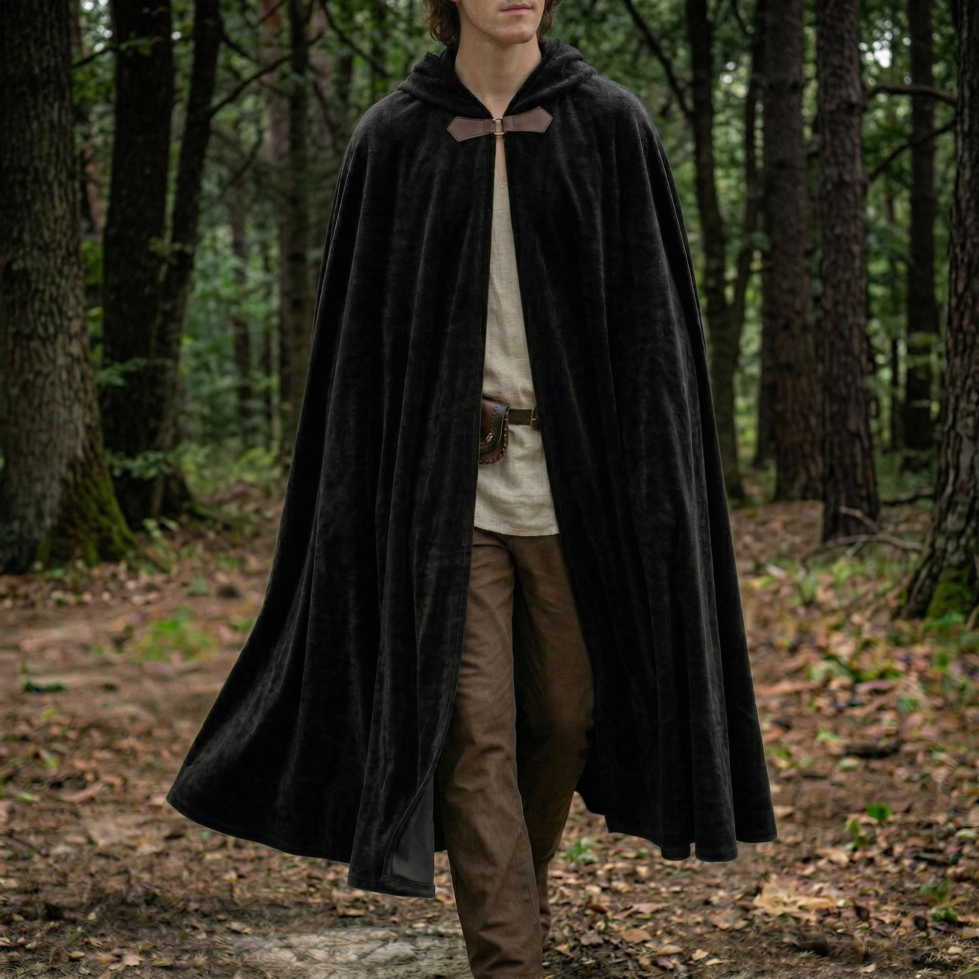 Medieval Hooded Cloak, Renaissance Fantasy Cape, Viking Larp Costume Cloak, Wizard Gothic Cosplay Hooded Cape