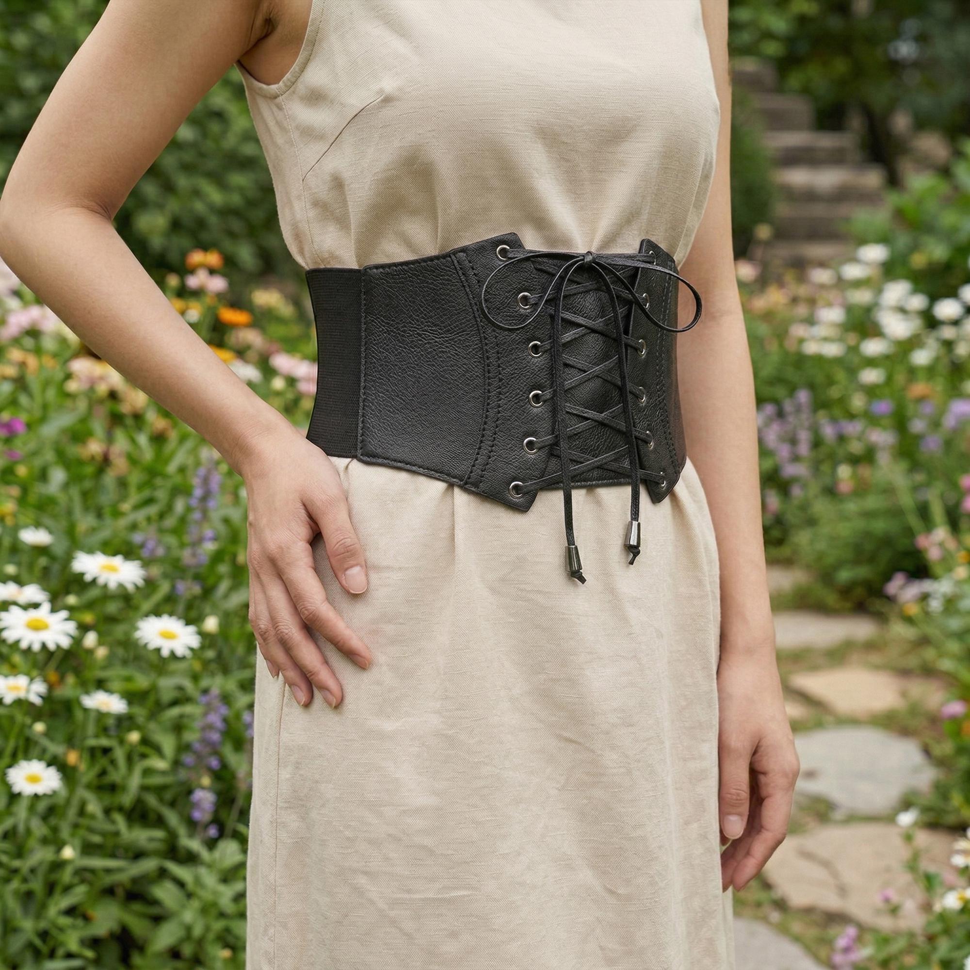 Corset Waist Cincher Belt Plus Size, Faux Leather Lace Up Belt, Medieval Renaissance Costume Belt, Ren Faire LARP Accessory