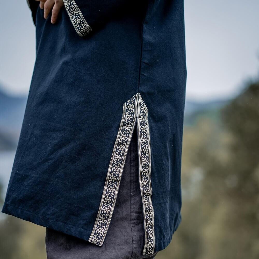 Black Viking Tunic | Embroidered Border, Knee-Length