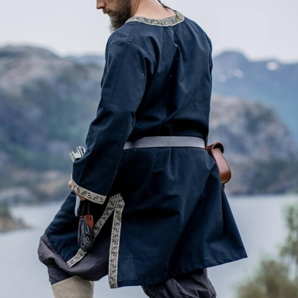 Black Viking Tunic | Embroidered Border, Knee-Length