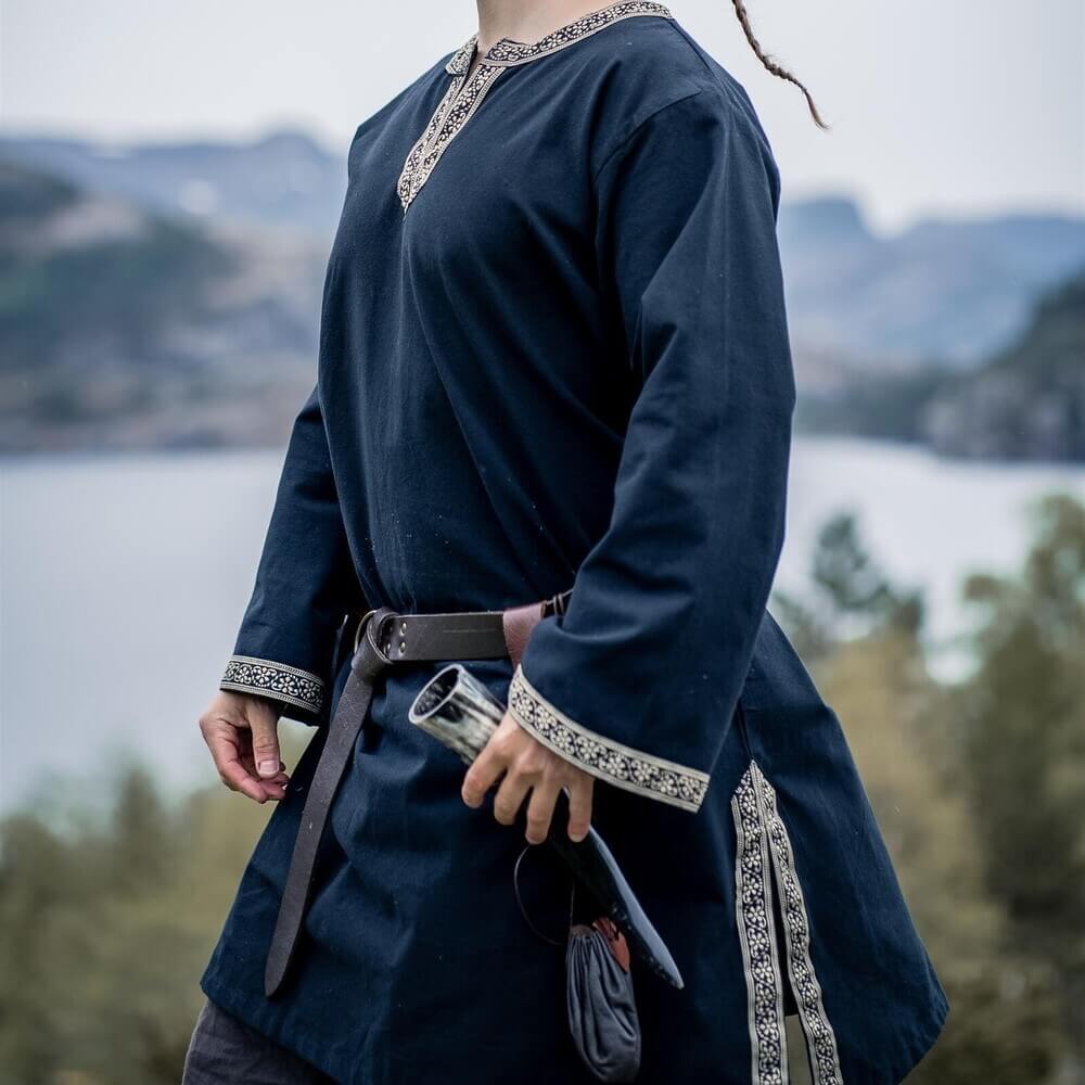 Black Viking Tunic | Embroidered Border, Knee-Length