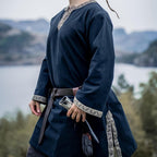 Black Viking Tunic | Embroidered Border, Knee-Length