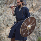 Dark Blue Viking Tunic with Short Sleeves, Embroidered Border
