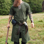 Green Viking Tunic with Short Sleeves, Embroidered Border