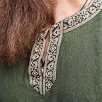 Green Viking Tunic with Short Sleeves, Embroidered Border
